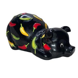 WhimsiClay Black Hot Chili Peppers Piggy Bank Pig